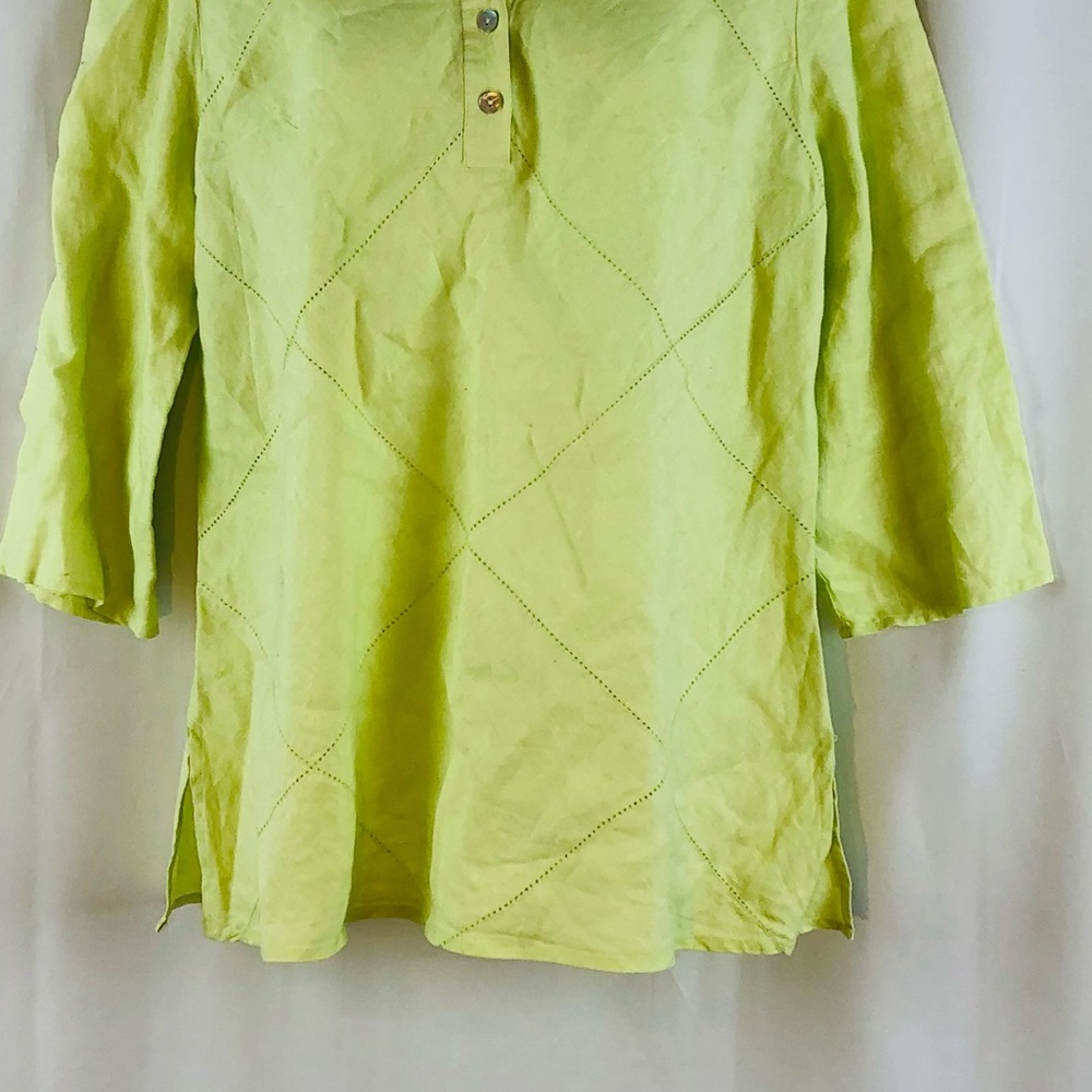 Edward Linen Collared Half Button 3/4 Sleeve Top L - image 8